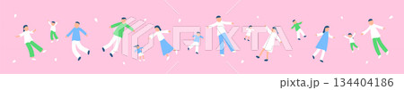 春の宙に浮かぶ人々のイラストセット 春の宙に浮かぶ人々のイラストセット 134404186
