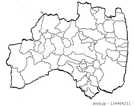 福島県地図・市町村区分 （筆タッチ） シンプル 134404211