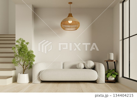 Interior design inspiration for modern living spaces with unique light fixtures. 3D render illustration 134404215