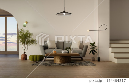 Interior design inspiration for elegant living rooms with stylish furniture. 3D render illustration 134404217