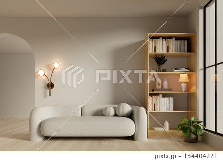Interior design inspiration for contemporary living areas with cozy sofas. 3D render illustration 134404221