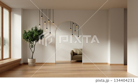 Interior design inspiration with modern minimalist decor. 3D render illustration 134404231