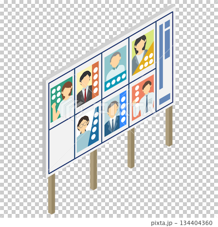 アイソメトリックイラスト：選挙候補者ボード 134404360