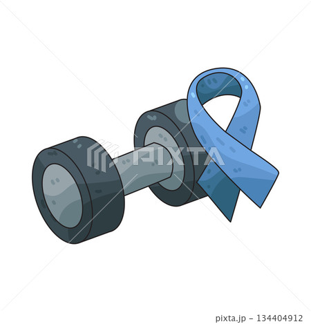 illustration of Dumbbell with Blue Ribbon illustration of Dumbbell with Blue Ribbon 134404912
