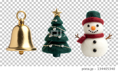 Needle Felted Snowman and Christmas Tree Wool Ornaments 134405340