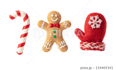Handmade Wool Felt Gingerbread Man and Candy Cane Ornaments 134405341