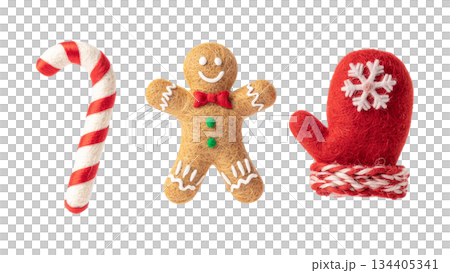 Handmade Wool Felt Gingerbread Man and Candy Cane Ornaments 134405341