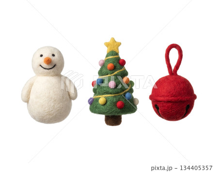 Needle Felted Snowman and Christmas Tree Wool Ornaments 134405357