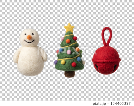 Needle Felted Snowman and Christmas Tree Wool Ornaments 134405357