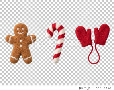 Handmade Wool Felt Gingerbread Man and Candy Cane Ornaments 134405358