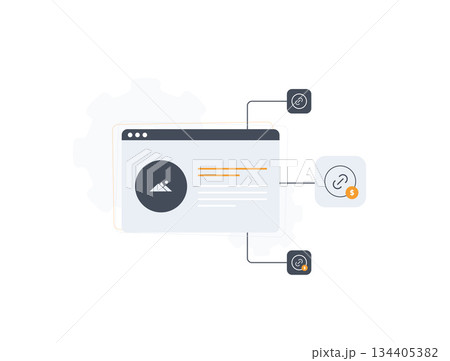 Seo backlinks - link building digital marketing strategy authority ranking traffic website search engine optimization, trust domain referral signals growth visibility performance online illustration 134405382