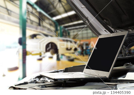 Digital Car Diagnostics, A laptop with blank screen 134405390