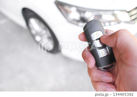 Hand Using Car Key Fob for Lock or Unlock 134405392