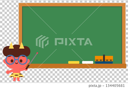 一幅戴著眼鏡的紅色惡魔在黑板上解的插圖 134405681