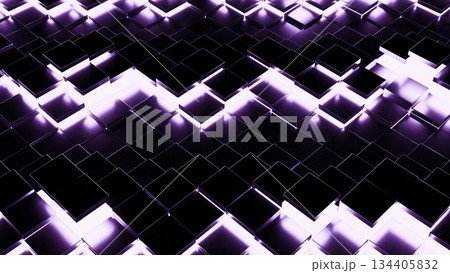 Waving purple neon light cubes abstract background Waving purple neon light cubes abstract background 134405832