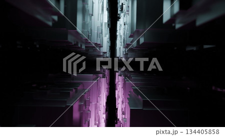 Abstract flying through a futuristic digital city 134405858