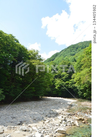 笛吹川の川原（西沢渓谷入口駐車場 付近／山梨県山梨市三富川浦） 134405982