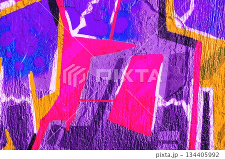 Vibrant Abstract Graffiti in Neon Pink, Purple, Yellow with Retro 80s Vibes Vibrant Abstract Graffiti in Neon Pink, Purple, Yellow with Retro 80s Vibes 134405992