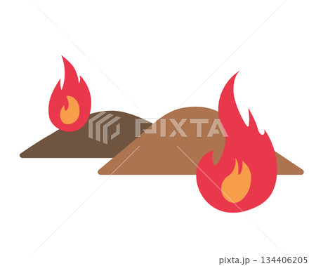山火事のイラスト（秋・冬の山） 134406205