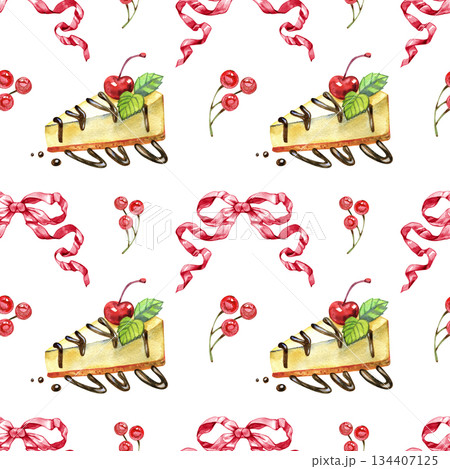 Seamless watercolor floral pattern combining pink peonies, berries and elegant ribbons. Romantic hand painted repeat ideal for textiles, gift wrap, stationery, wedding design and decorative surfaces. Seamless watercolor floral pattern combining pink peonies, berries and elegant ribbons. Romantic hand painted repeat ideal for textiles, gift wrap, stationery, wedding design and decorative surfaces. 134407125