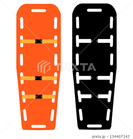 top view spinal board icon set. long spinal boards with head immobilizer. top view spinal board icon set. long spinal boards with head immobilizer. 134407142