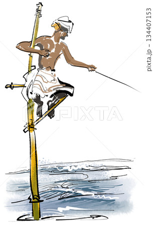 スリランカの伝統漁法 134407153