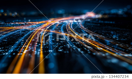 情報とエネルギーの流れを象徴する抽象デジタル空間 134407234