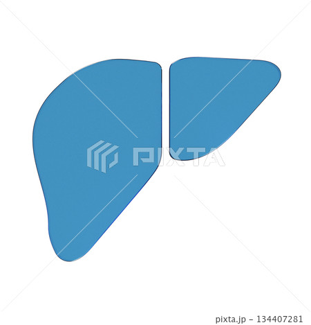 健康な肝臓のフラットなアイコンの3Dイラスト。透明感のある青いグラスモーフィズムなマーク2 健康な肝臓のフラットなアイコンの3Dイラスト。透明感のある青いグラスモーフィズムなマーク2 134407281