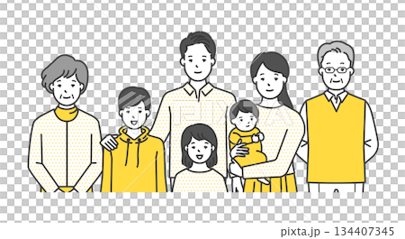 家庭插畫向量素材(三代,7 位成員) 家庭插畫向量素材(三代,7 位成員) 134407345