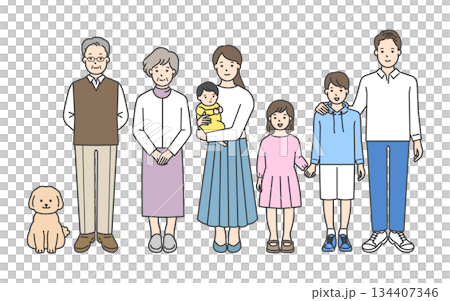 家庭插畫向量素材(三代,7 位成員) 家庭插畫向量素材(三代,7 位成員) 134407346