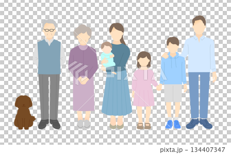 家族のイラストベクター素材（3世代・7人家族） 134407347