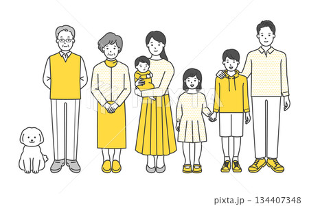 家族のイラストベクター素材(3世代・7人家族) 家族のイラストベクター素材(3世代・7人家族) 134407348