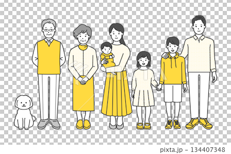 家族のイラストベクター素材(3世代・7人家族) 家族のイラストベクター素材(3世代・7人家族) 134407348