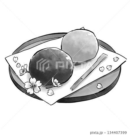 ぼた餅ときな粉餅_モノクロ 134407399