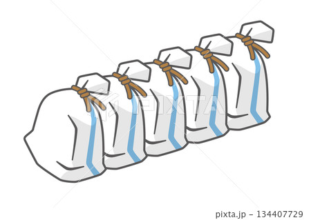 縦置きで並べられた防災用土嚢のシンプルなベクターイラスト 134407729