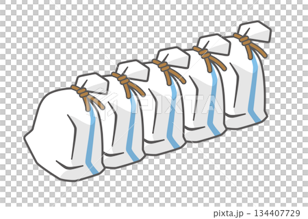 一幅簡單的向量插圖，展示了垂直排列的防災沙袋。 134407729