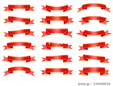 赤と金色のリボンのイラストセット 装飾 デコレーション バナー素材 134408038