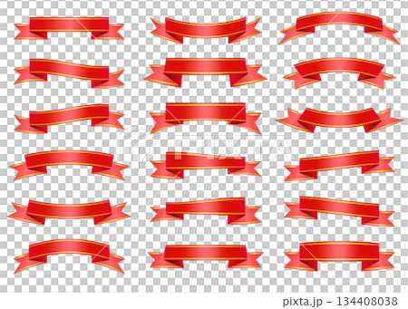 赤と金色のリボンのイラストセット 装飾 デコレーション バナー素材 134408038