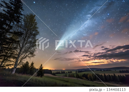 night landscape with starry sky and clouds night landscape with starry sky and clouds 134408113