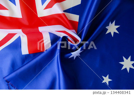 National symbol of Australia flag background. Copy space for your text. Concept of National day National symbol of Australia flag background. Copy space for your text. Concept of National day 134408341