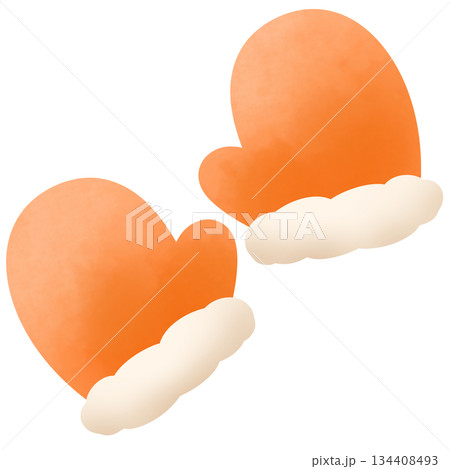 オレンジ色のふわふわ手袋 134408493