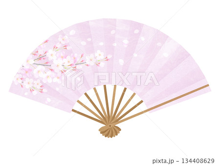 桜が華やかな扇子イラスト 134408629