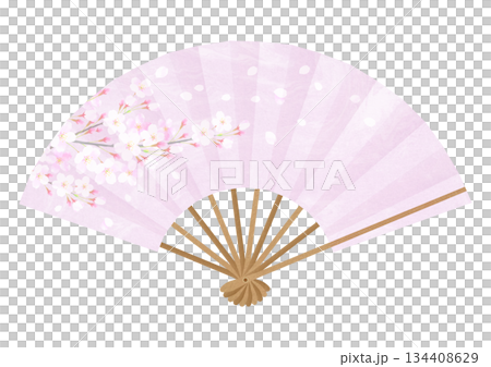 桜が華やかな扇子イラスト 134408629