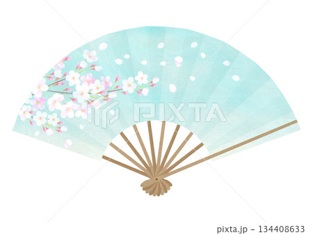 桜が華やかな扇子イラスト 134408633