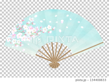 桜が華やかな扇子イラスト 134408633