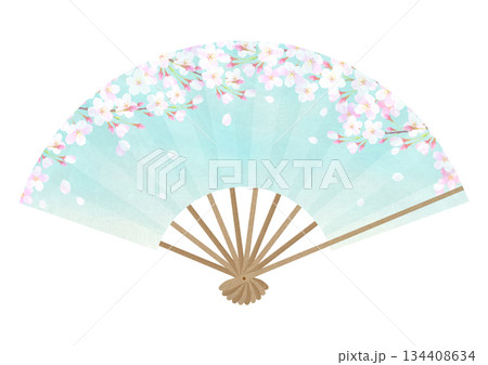 桜が華やかな扇子イラスト 134408634