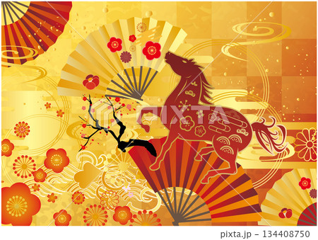 正月和風背景 2026年 午年 正月和風背景 2026年 午年 134408750