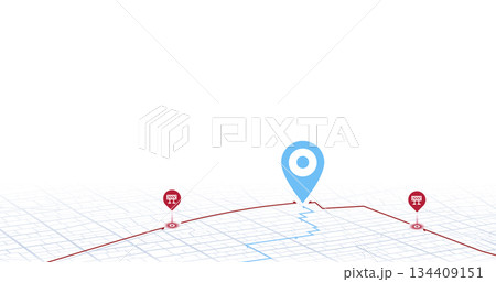 Highway disruptions. Accident road. GPS navigator screen with signs of streets. Closed turns of the route, road. Traffic detours on isometric map. Location tracks dashboard. Vector illustration 134409151