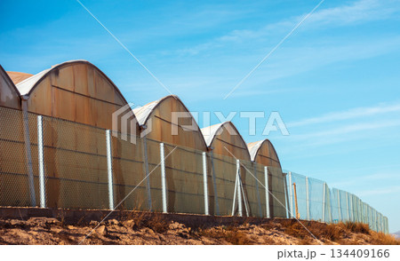 View of rows of Greenhouses on a sunny day in the south of Spain 134409166