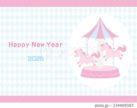 かわいいメリーゴーランドのイラスト　2026年　馬 134409387